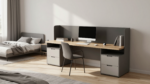 A flexible modern home office with modular furniture that converts into a guest bedroom setup. (1)
