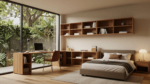 A flexible modern home office with modular furniture that converts into a guest bedroom setup. (3)