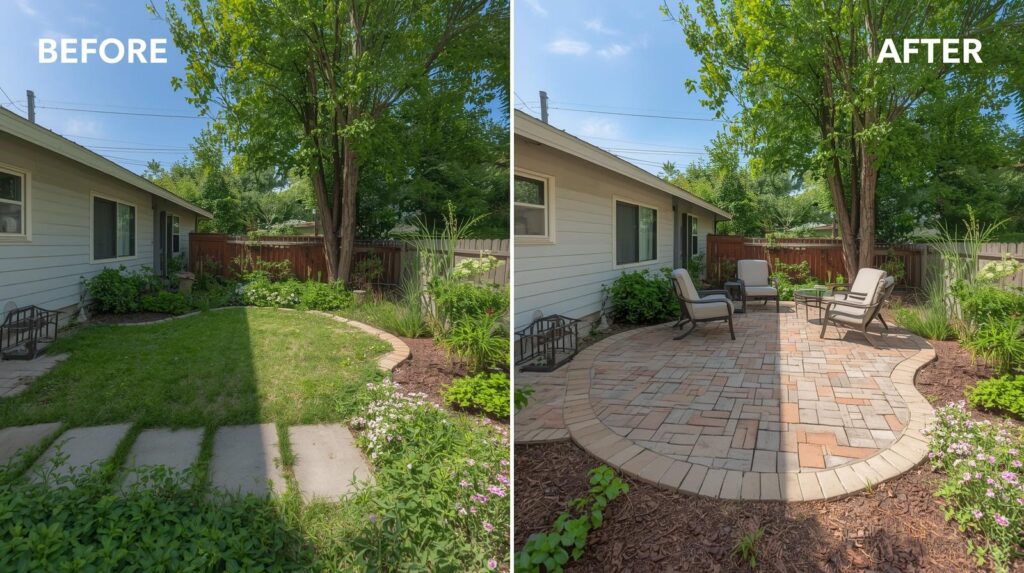 Before and after comparison related to outdoor home improvement projects that add value