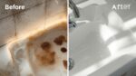 Before and after image showing the effectiveness of natural cleaners on stubborn bathroom stains