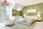 Calming sage green bedroom showing the emotional effect of green in interior design