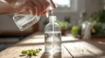 Close-up of someone preparing a natural cleaning solution in a spray bottle