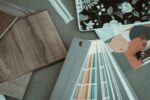 Color palette samples and design materials.
