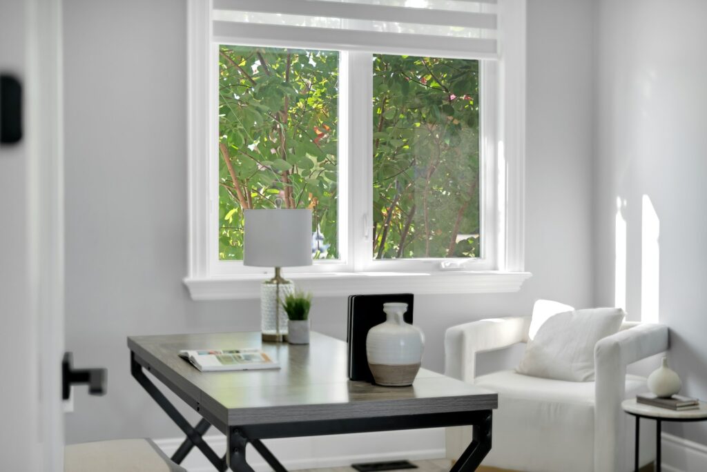 Contemporary home office with natural lighting.