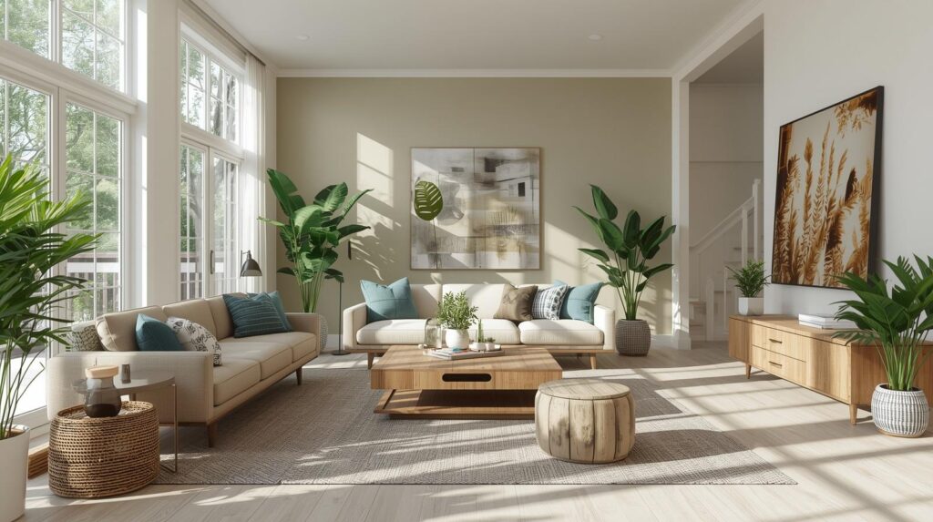 Contemporary home with sustainable décor elements.
