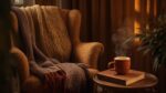Cozy reading corner with warm tones.