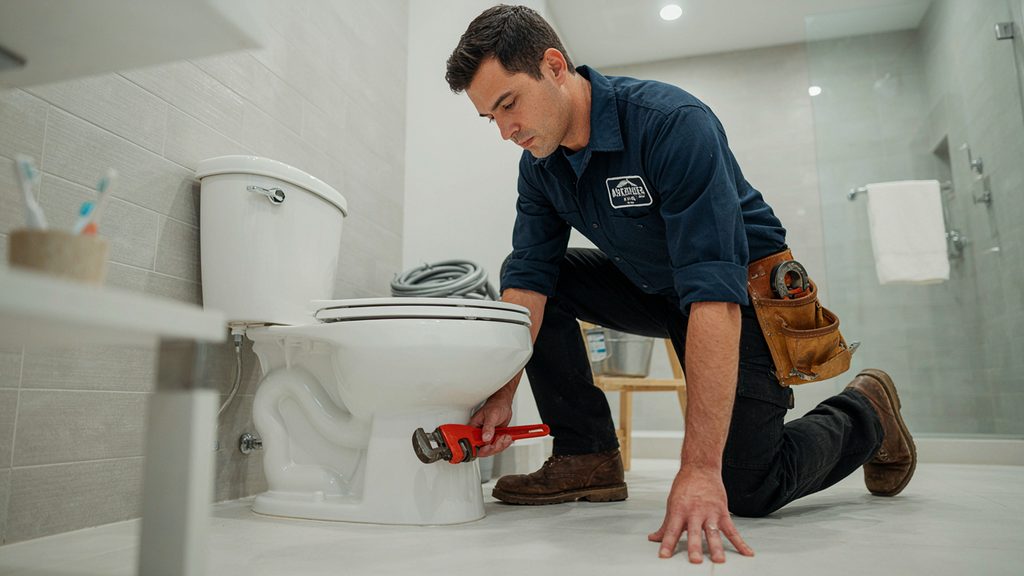 Food coloring being added to a toilet tank as part of a monthly leak test.