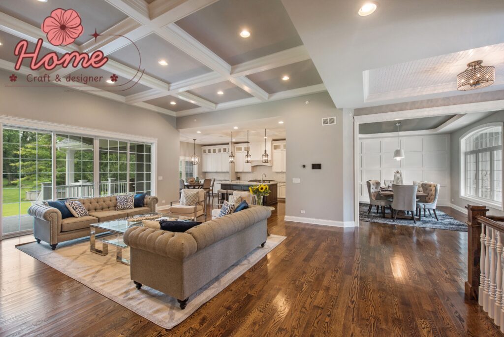 Hallway connecting multiple rooms showing consistent flooring and colour palette throughout home