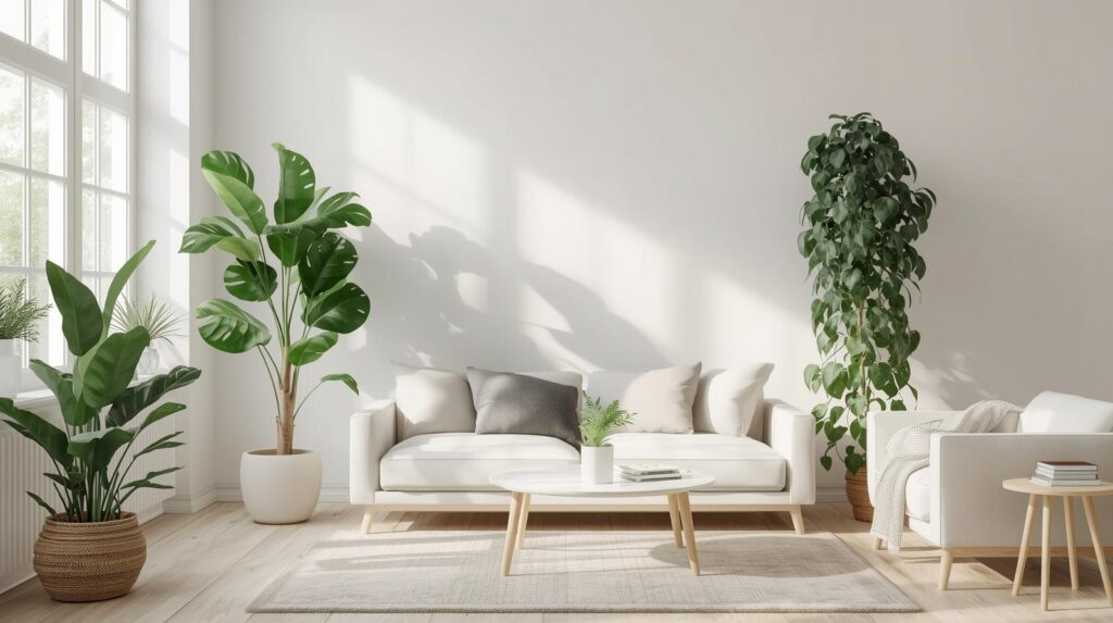 Indoor plants enhancing a contemporary living space.