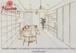 Interior designer measuring room proportions and sketching furniture layout on graph paper