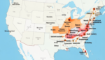 Map of the United States highlighting top real estate investment cities with growth indicators