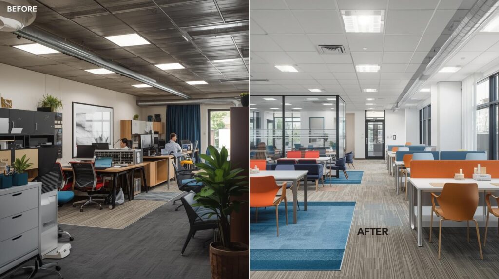 Refurbished Australian office space showing before and after transformation with contemporary design
