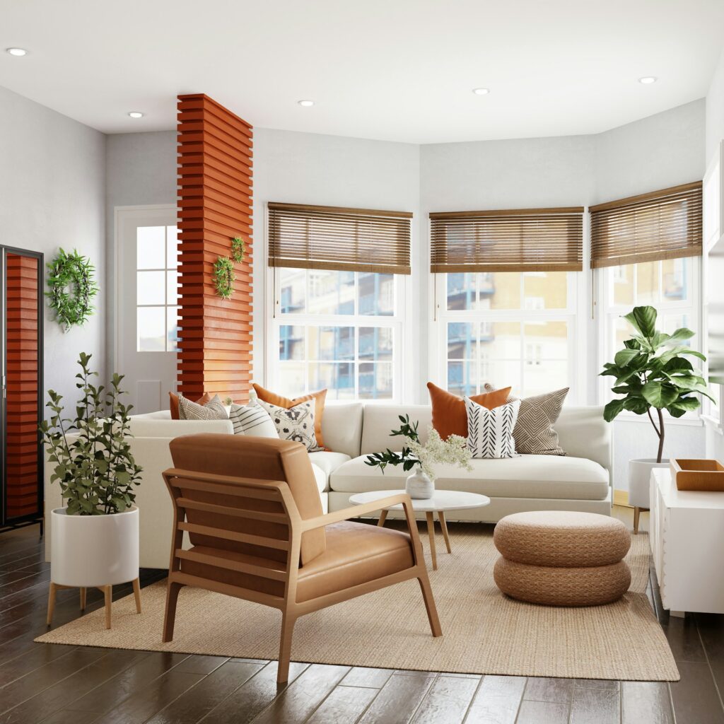 Stylish interior showcasing mixed textures and materials.